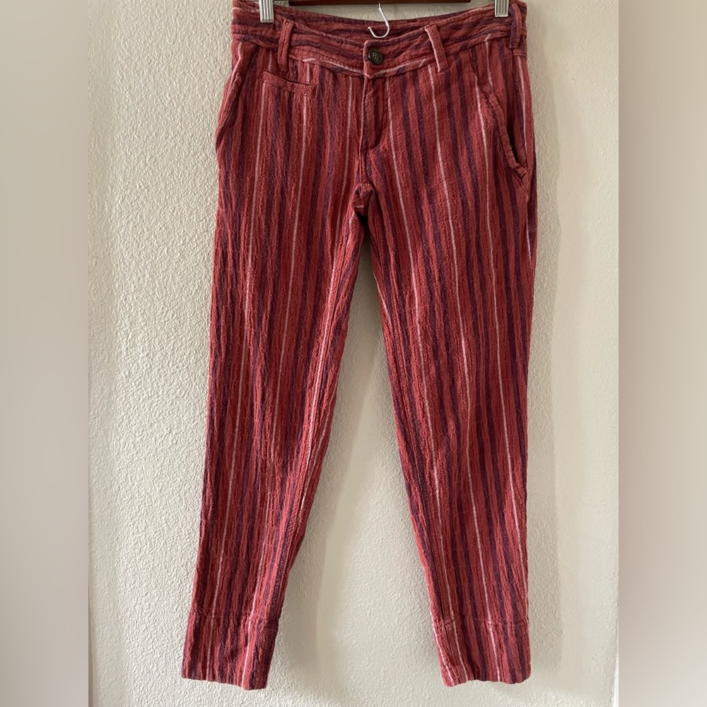 Free people crinkle beach rust striped plum/off white trouser pants 0